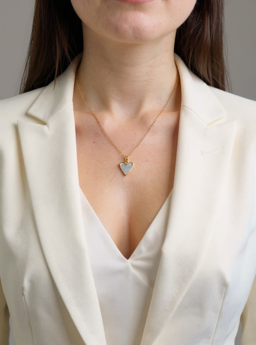 18K Gold Plated White Enamel Heart Necklace