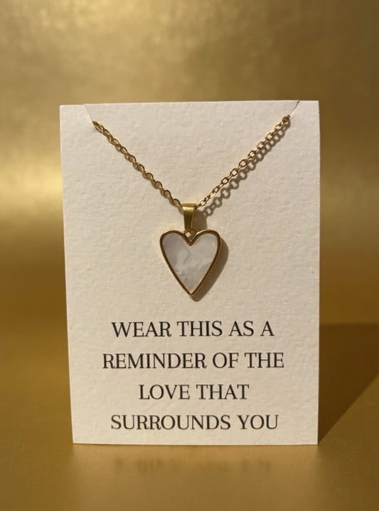 18K Gold Plated White Enamel Heart Necklace